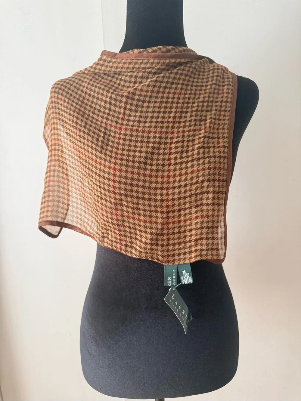 Ralph Lauren Brown Houndstooth Silk-Blend stylish Scarf